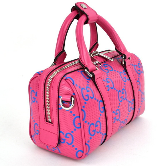 Gucci GG Embossed Duffel Bag Leather Crossbody Fuchsia Pink Blue - Picture 4 of 16